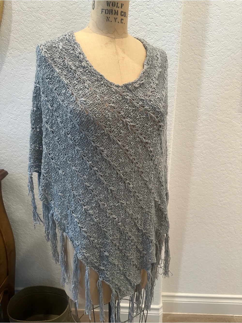 Gray Knit Fringe Poncho Sweater - Women's Cozy Layer